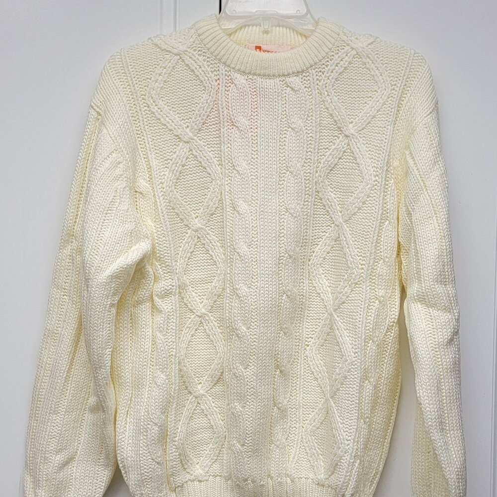 NWT Vintage Indian Brand Sportswear Men's Ivory Cable Knit Sweater Size Large